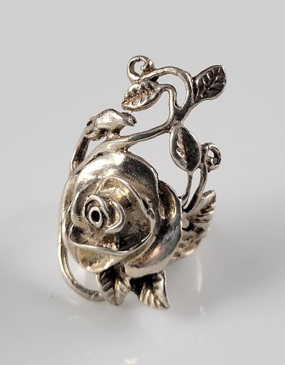 Artisan Sterling Silver Rose Vine Statement Ring - image 2