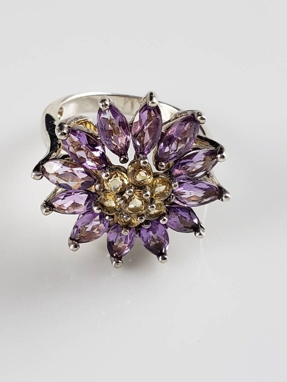 Amethyst & Citrine Sterling Silver Flower Ring