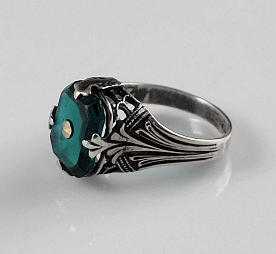 Art Deco Era Green Stone & Marcasite Sterling Sil… - image 3