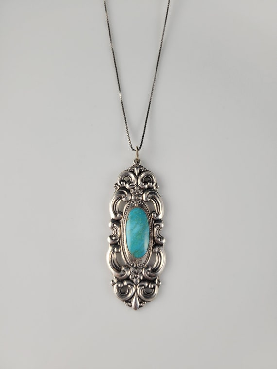 Towle Art Nouveau Turquoise Sterling Scroll Neckl… - image 5