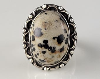 Vintage Handmade Dalmation Jasper Sterling Ring