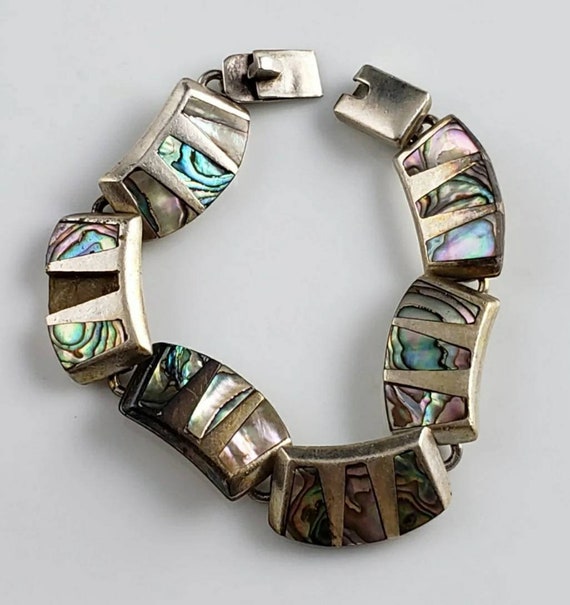 Taxco Abalone Heavy 950 Sterling Silver Bracelet-… - image 6