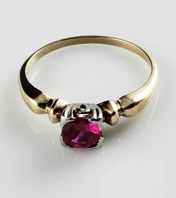 Antique Art Deco Ruby 10KT Yellow & White Gold So… - image 4