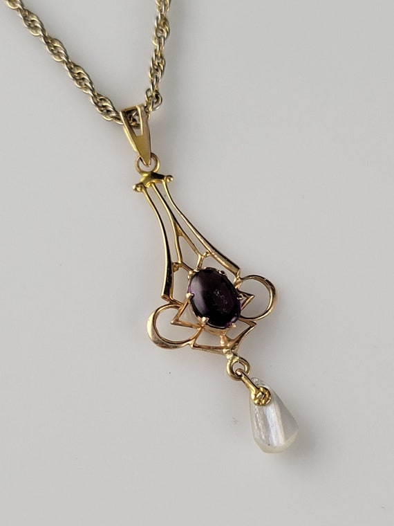 Ostby Barton Amethyst & Pearl 10KT Rose Lavalier … - image 5