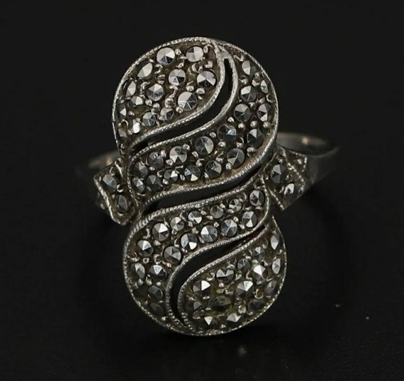 Art Deco Era Marcasite & 935 Sterling Silver Swir… - image 6