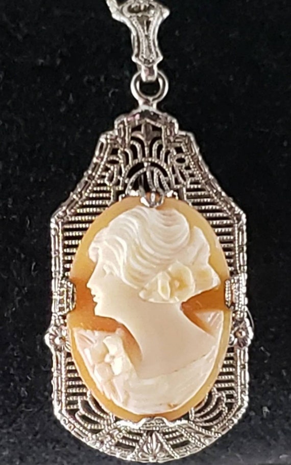 Antique Sterling Silver Carved Shell Cameo Neckla… - image 2