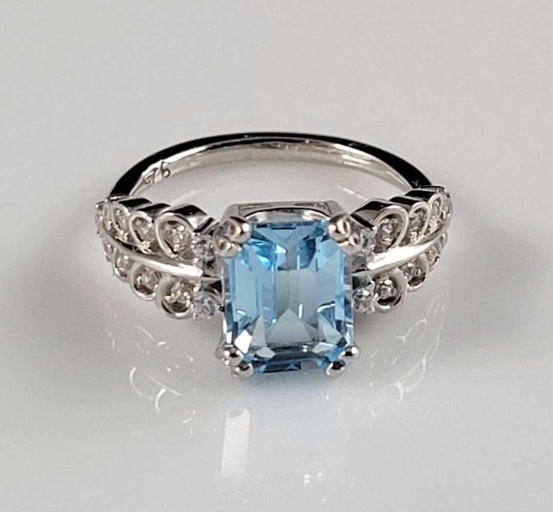 Vintage Emerald Cut Swiss Blue Topaz Sterling Ring - Etsy
