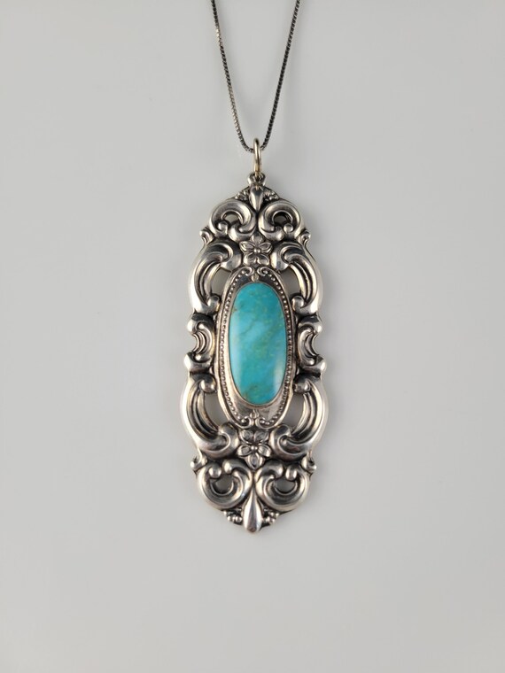 Towle Art Nouveau Turquoise Sterling Scroll Neckl… - image 4