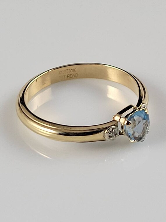 Vintage Natural Swiss Blue Topaz & Diamond 10KT Y… - image 3