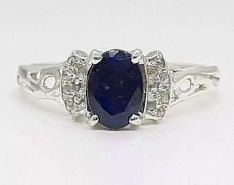 Art Deco Style Sapphire & Diamond Sterling Silver Ring