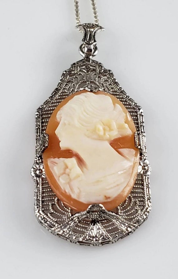 Antique Sterling Silver Carved Shell Cameo Neckla… - image 1