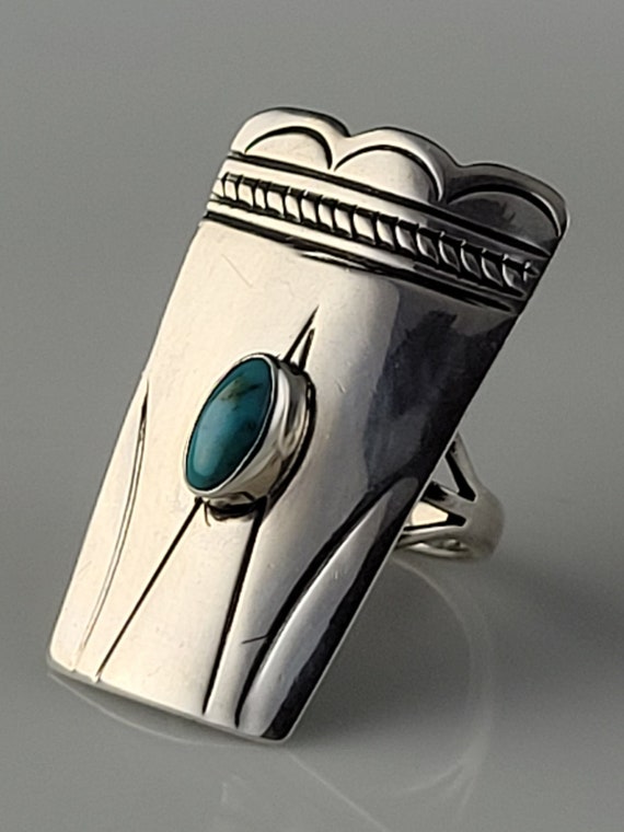 Handwrought Turquoise Sterling Silver Shield Ring-