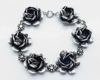Lovely Vintage Silver Craft Rosebud Link Bracelet by Coro-Circa 1940s