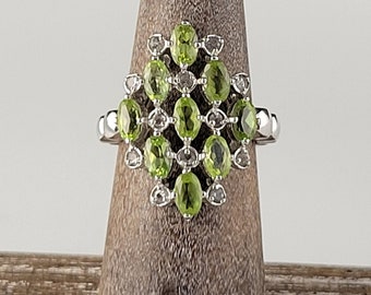Gorgeous Manchurian Peridot & White Topaz Sterling Cluster Ring