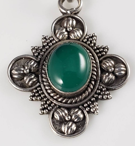 Antique Chrysoprase Sterling Silver Necklace-1920s - image 4