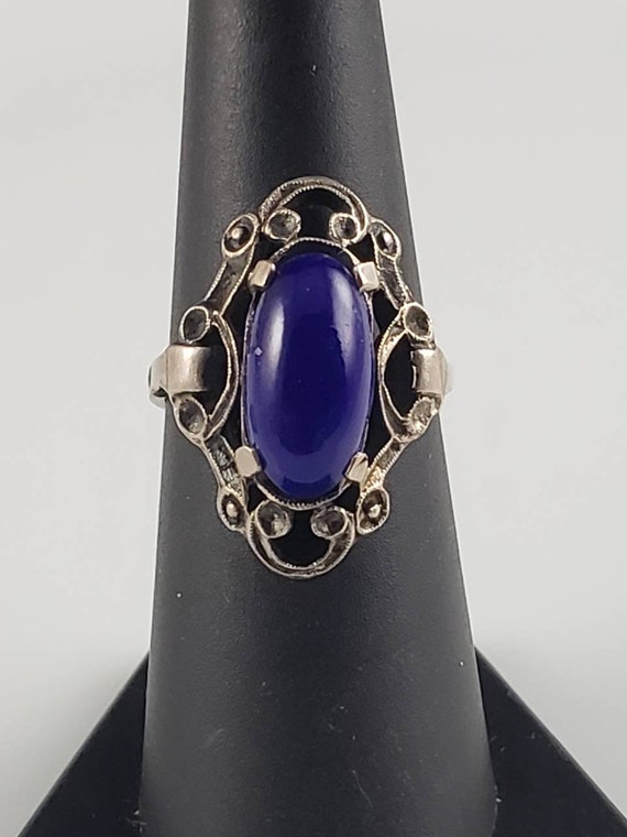 Art Deco European Cobalt Blue Glass 835 Silver Rin