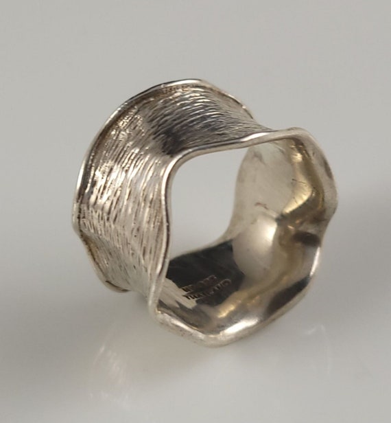 Vintage Wide Textured Sterling Silver Band - image 4