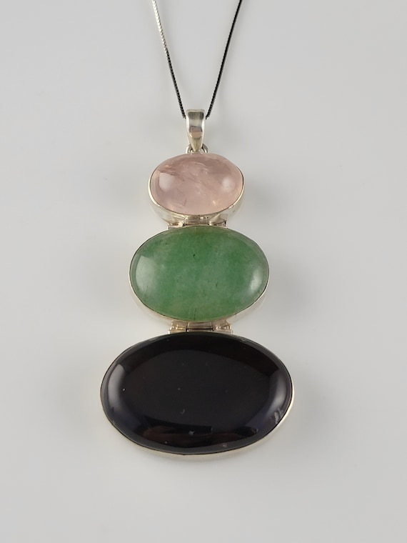 Enormous Handmade Natural Gemstone Sterling Statement Necklace