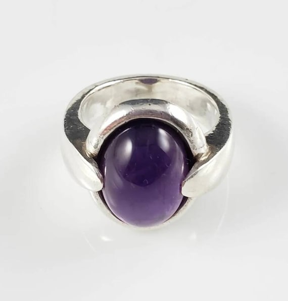 Heavy Modernist Amethyst Sterling Silver Ring