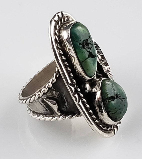 Striking Handmade Navajo Green Turquoise Statemen… - image 4