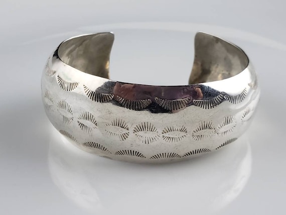 Sterling Silver Stamped & Signed Navajo Cuff - image 1