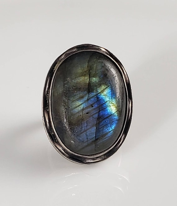 Handmade Natural Labradorite Sterling Silver Statement Ring