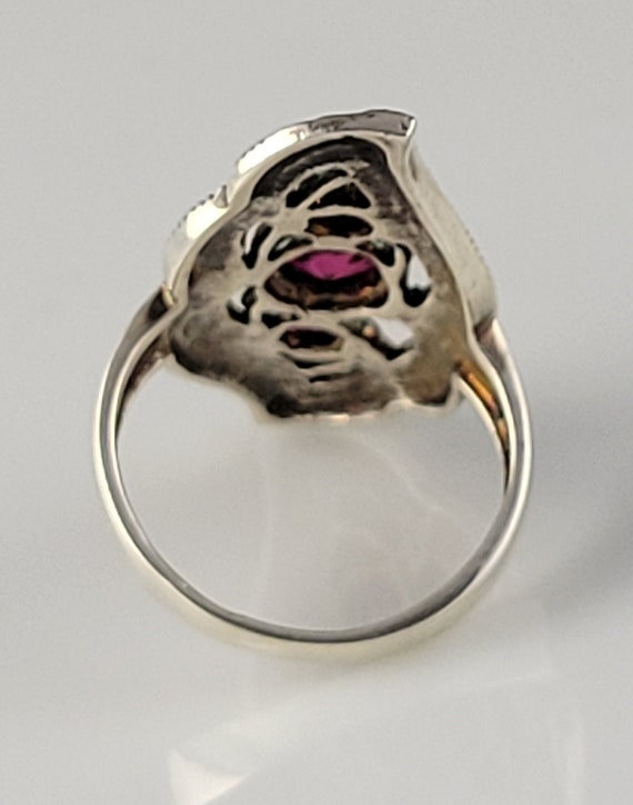 Art Deco Ruby & Marcasite Sterling Statement Ring - image 8