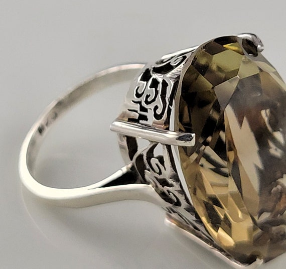 Huge 1960s Smokey Topaz Sterling Filigree Stateme… - image 5