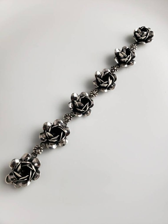 Lovely Vintage Silver Craft Rosebud Link Bracelet… - image 2