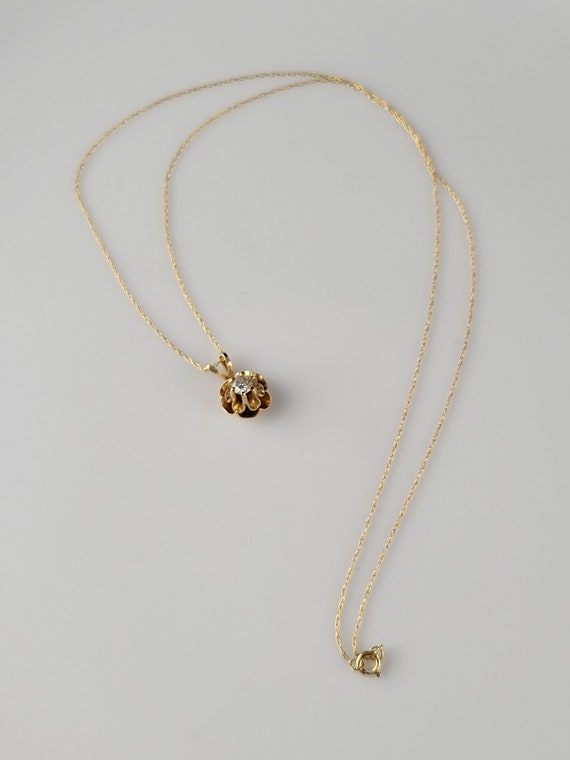 Victorian Diamond Buttercup 14KT Gold Necklace - image 4