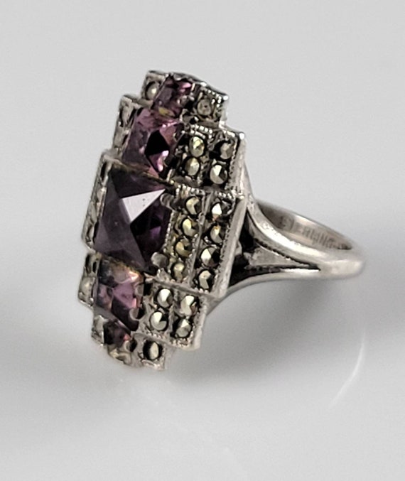 Uncas Art Deco Amethyst Glass & Marcasite Sterling