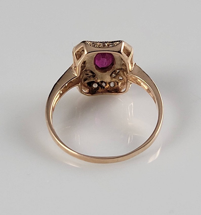 Art Deco Ruby & Diamond Rose Gold Shield Ring - Etsy