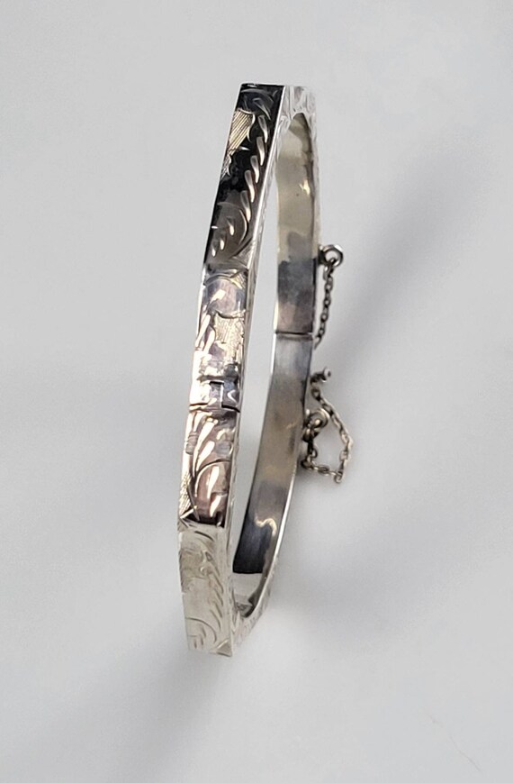 Vintage Etched Floral Sterling Silver Bracelet - image 3