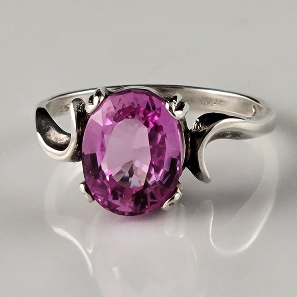 Stunning 1970s Natural Pink Topaz Sterling Bypass Ring