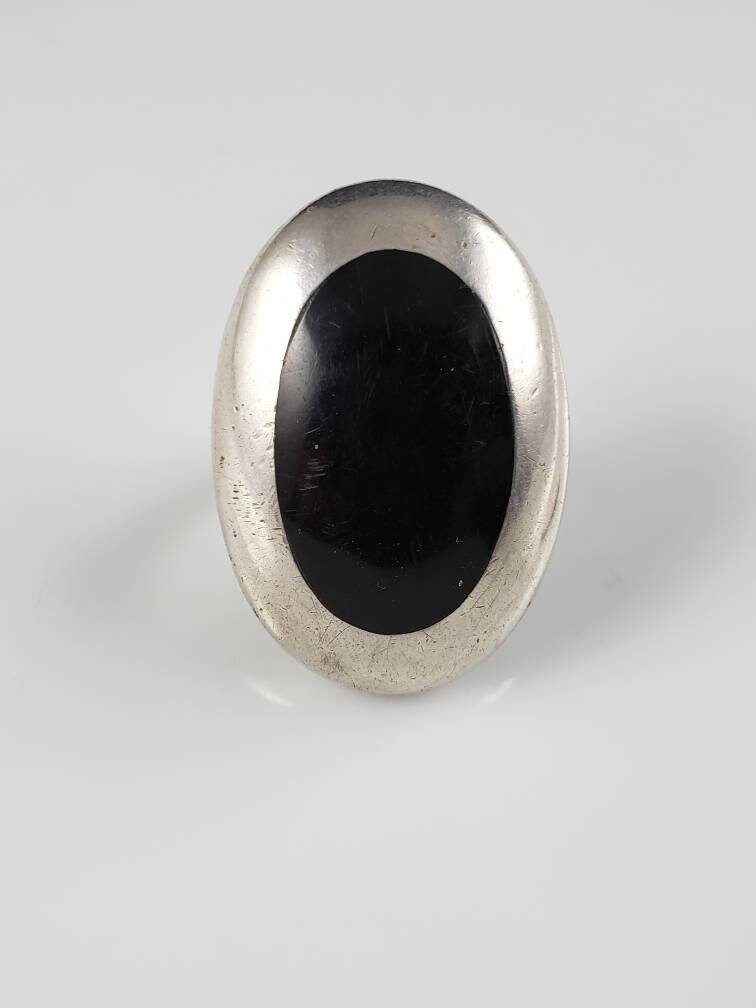 Taxco Onyx Inlay Solitaire Statement Ring-circa 1940 | Etsy