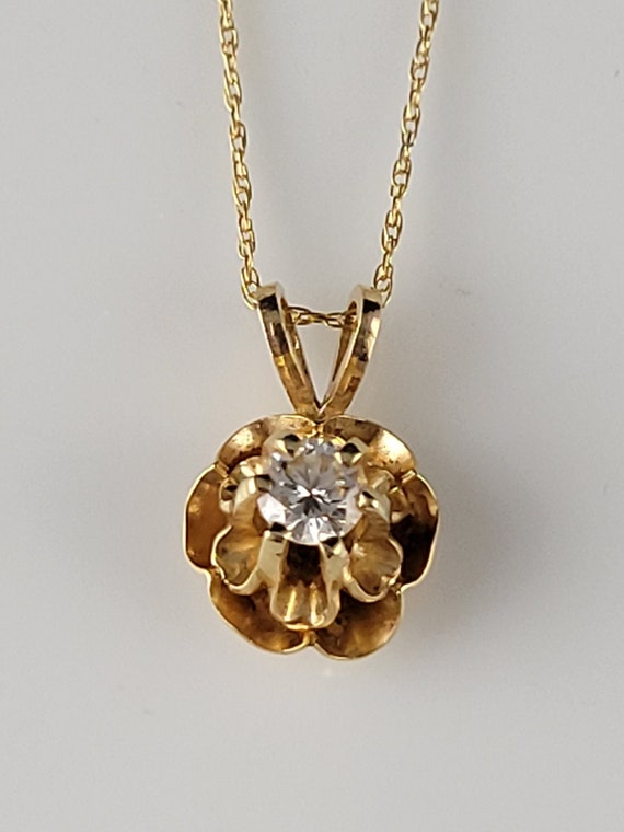 Victorian Diamond Buttercup 14KT Gold Necklace - image 1