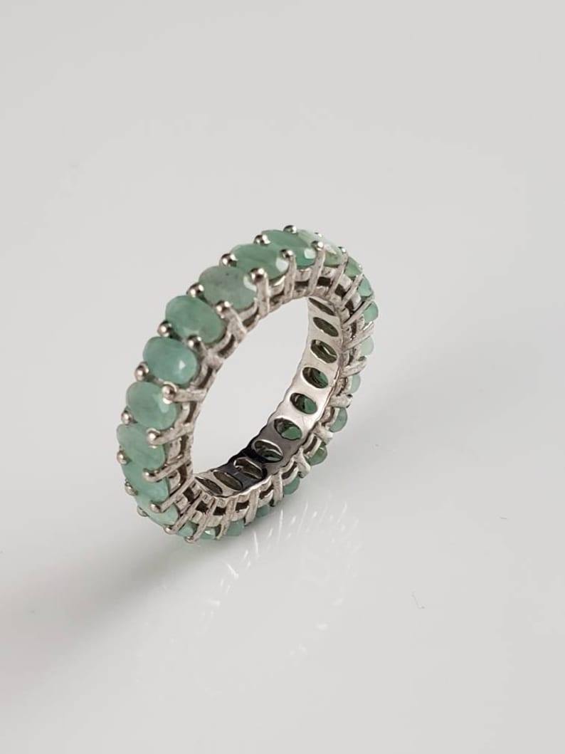 Gorgeous Genuine Emerald Sterling Silver Eternity Band