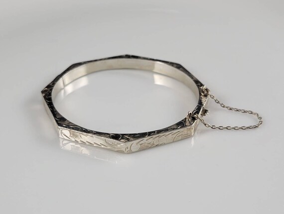 Vintage Etched Floral Sterling Silver Bracelet - image 5