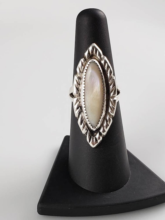 Handmade Mother of Pearl in Sterling Silver Ring-signed J