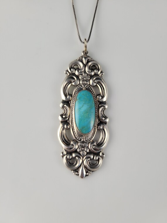 Towle Art Nouveau Turquoise Sterling Scroll Neckl… - image 2