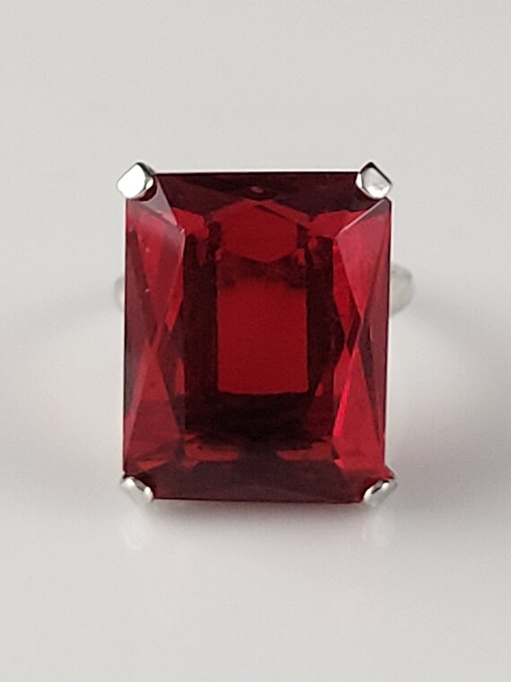 Uncas Step Cut Ruby Sterling Statement Ring-Mint! - image 2