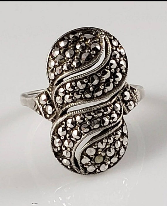 Art Deco Era Marcasite & 935 Sterling Silver Swir… - image 1