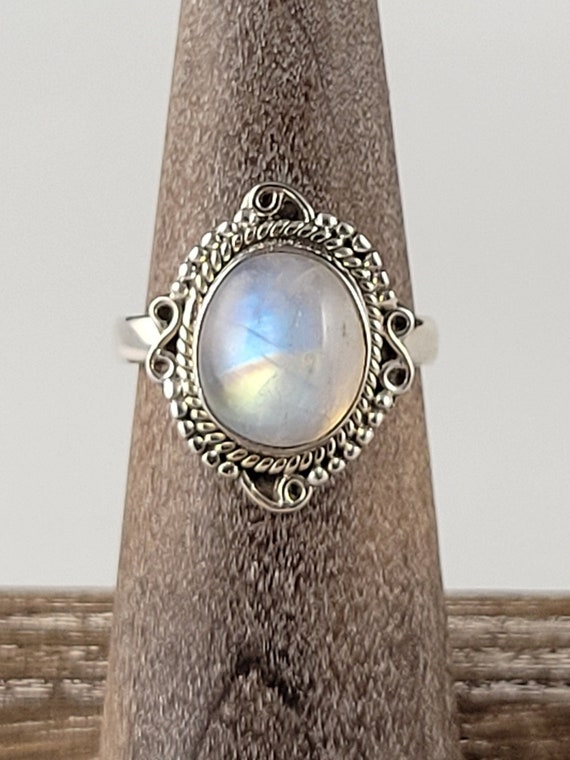 Exceptional Rainbow Moonstone Boho Sterling Ring