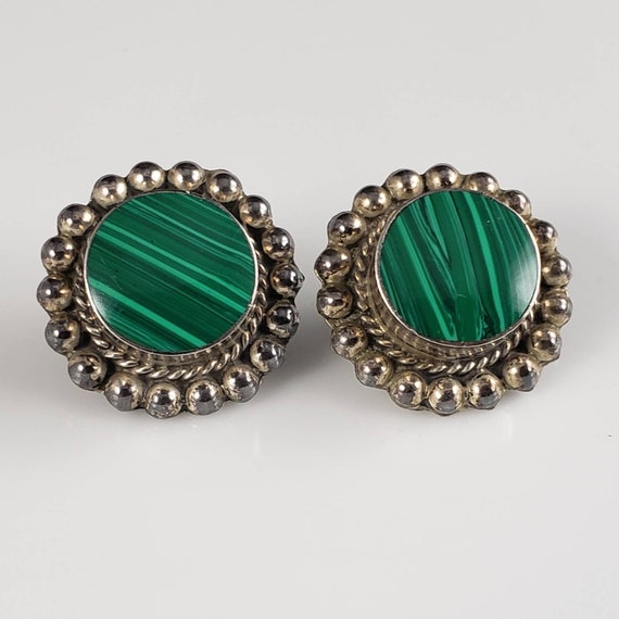 Taxco Malachite & Sterling Silver Earrings