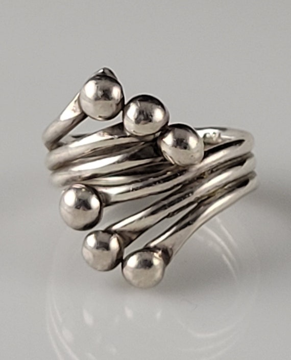 Taxco Sterling Modernist Orb Bypass Ring Circa 19… - image 7