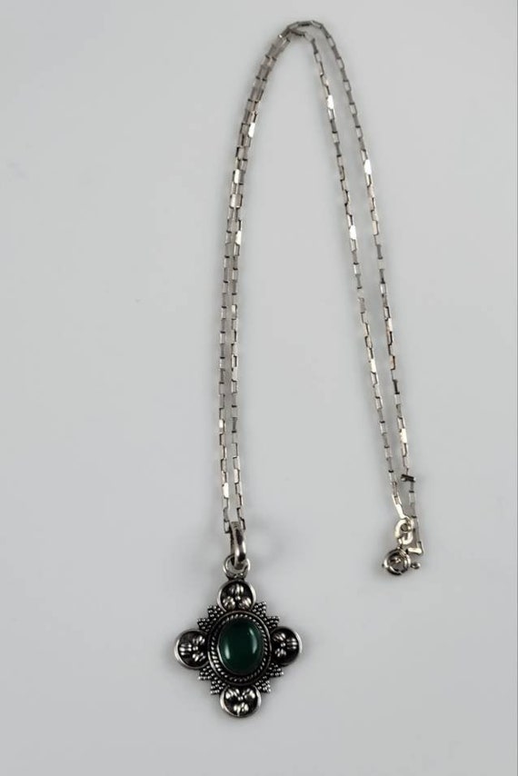 Antique Chrysoprase Sterling Silver Necklace-1920s - image 8