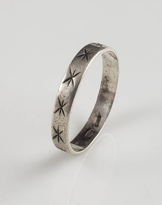 Victorian Etched Star Pattern Sterling Wedding Ba… - image 3