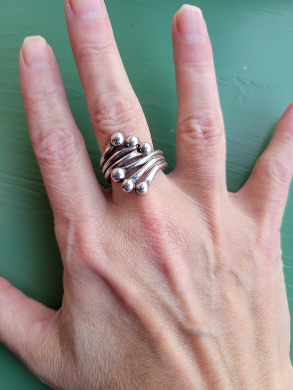 Taxco Sterling Modernist Orb Bypass Ring Circa 19… - image 9