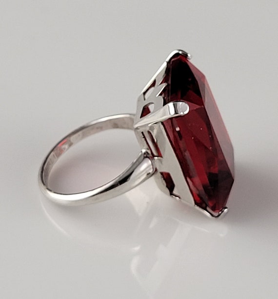 Uncas Step Cut Ruby Sterling Statement Ring-Mint! - image 3