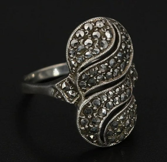 Art Deco Era Marcasite & 935 Sterling Silver Swir… - image 7